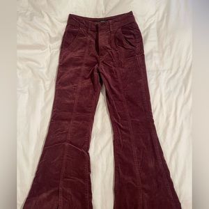 Maroon Velvet Flare Pants